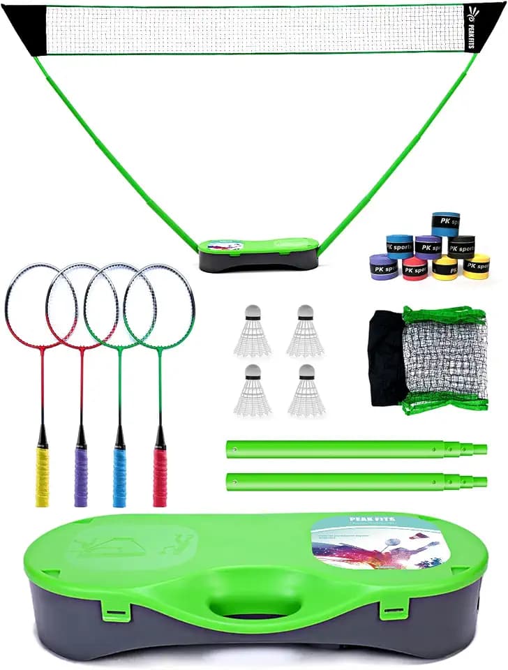 Portable Badminton Net Set,Folding Volleyball Badminton Net,4 Professional Graphite Badminton Racket,8 Racket Grip Tape,4 Shuttlecocks,Family Game,Kids Gift,Backyard Sports