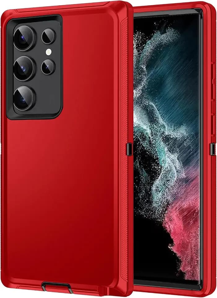 for Galaxy S23 Ultra Case,Heavy Duty Shockproof Dust/Drop Poof 3 Layers Full Bady Protection Rugged Cover Case for Galaxy S23 Ultra,Red/Black