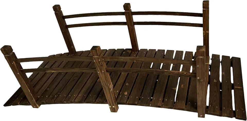 Relaxdays Garten Brücke, mit Geländer, Tannenholz, Gartenteich, HxBxT: 58 x 185 x 72 cm, 200 kg, Holzbrücke, braun