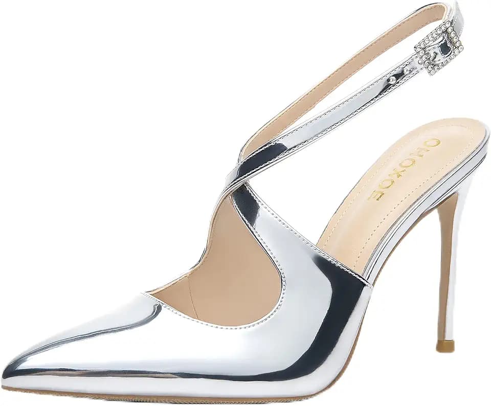 Womens Slingback 4" High Heels Pointed Toe Stiletto Pumps