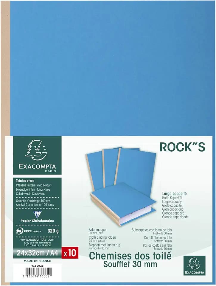 Exacompta 416002E 10er Pack Aktenmappen ROCKS mit dehnbarem Rücken bis 30mm 320 g/m² PEFC™-zertifizierte für DIN A4 blau Sammelmappe Dokumentenmappe
