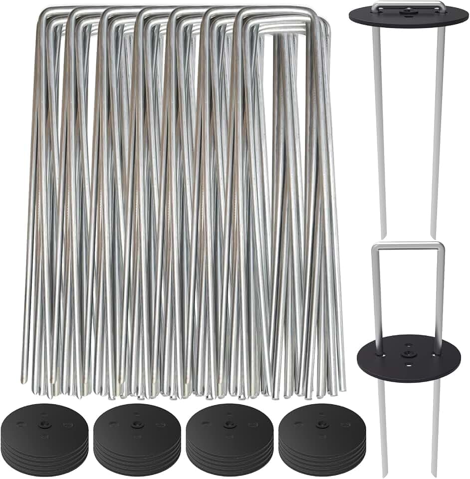 AAGUT Landscape Staples 6 Inch with Gaskets, Galvanized Garden Stakes