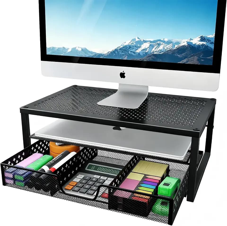 Simple Trending Monitor Stand Riser with Drawer, Laptop Stand for Desk