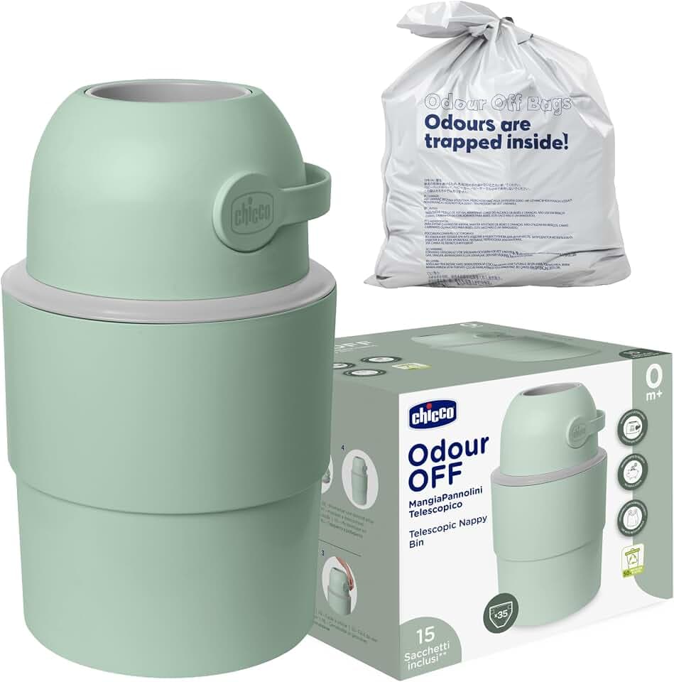Chicco Teleskop-Windeleimer, Geräumig und Praktisch, Kompaktes Design, Kompatibel mit Chicco Odour Off Müllbeuteln, Hergestellt aus 50 Prozent wiederverwendetem Kunststoff, grün