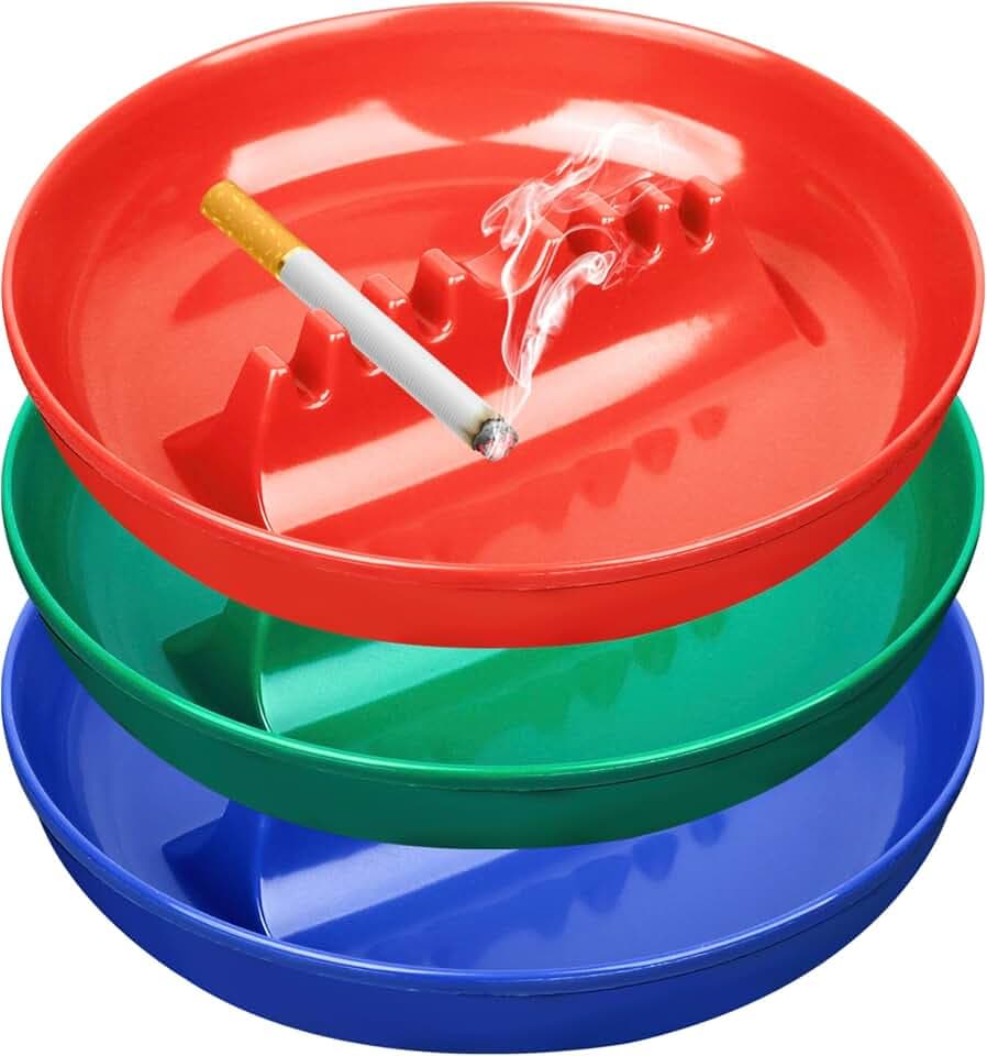 3Pcs Assorted Colors Ashtray Sets, Ash Tray for Cigarettes and Cigar, Round Large Size Plastic Ashtrays, for Indoor Outdoor Home Office Patio Restaurant Bar Hotel Use (1 Green 1 Red 1 Blue)