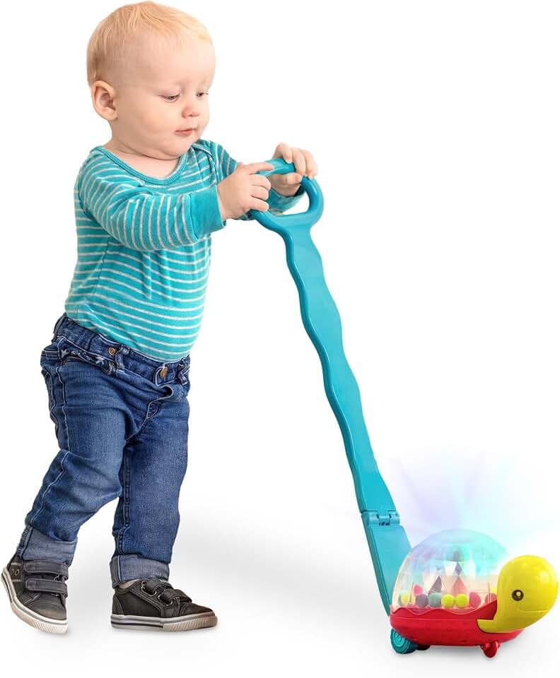 B. toys Ball Popper Walker, Light-Up Turtle Push Toy, Walk 'N' Pop