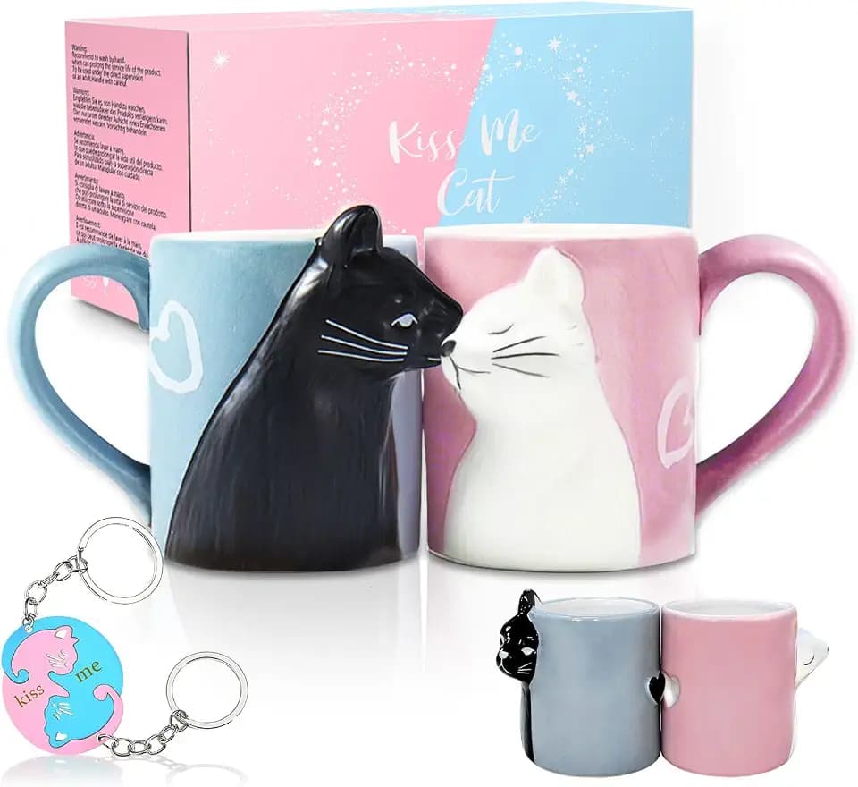 Hochzeitsgeschenk Kuss Kaffeetassen mit Katze für Paare Lustiges Katzentasse Set Hochzeitstasse für Hochzeitsdekorationen Geschenke für Braut und Bräutigam Jahrestag Verlobung Valentinstag Geburtstag