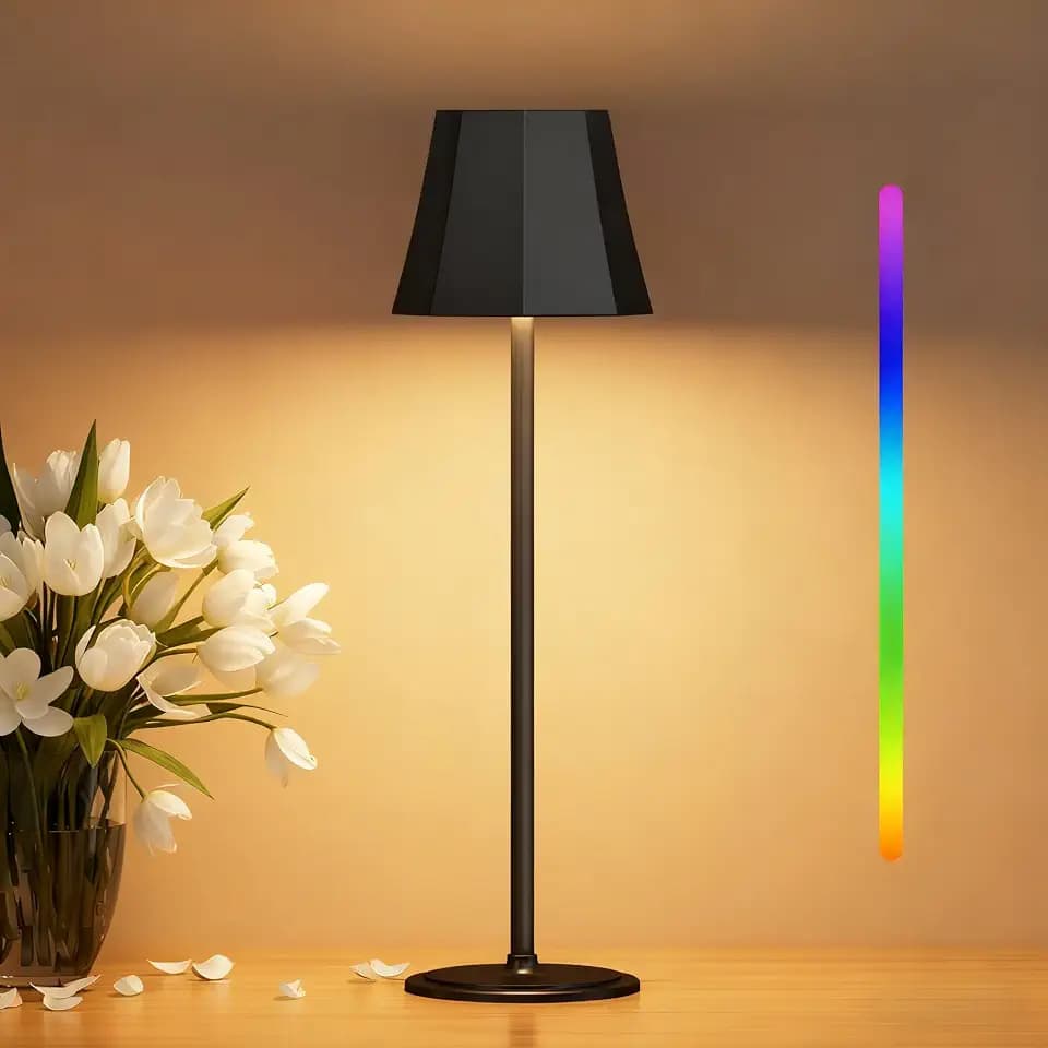 Suright Tischlampe Kabellos mit 3 Farbmodi+RGB, Akku Tischleuchte
