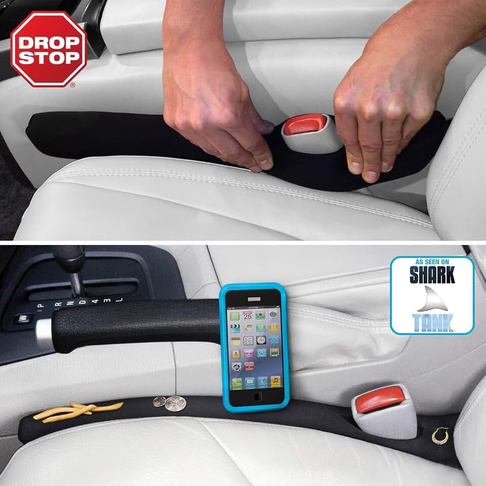 Drop Stop – 2 Original Car Seat Gap Fillers (Shark Tank) + Dash Pad + Light