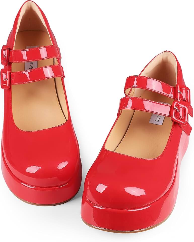 Accloris Women's Mary Jane Shoes Platform Chunky Round Toe Mary Janes