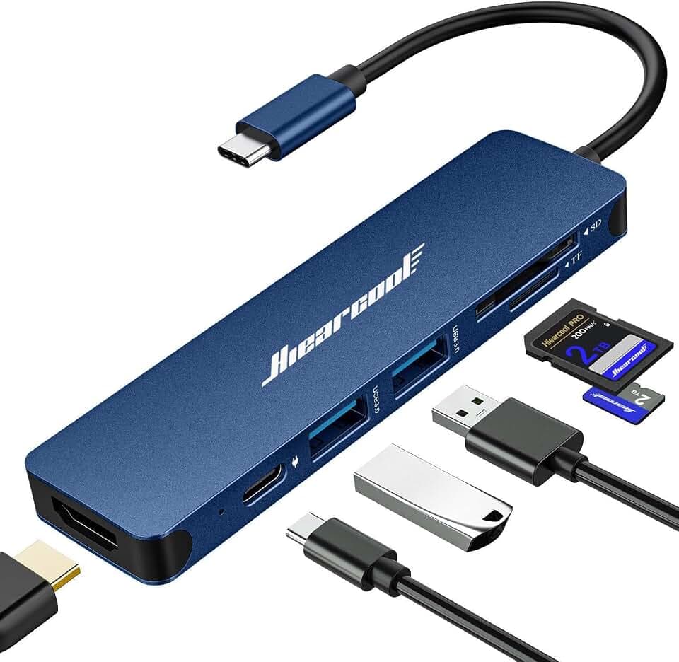 Hiearcool 7-in-1 USB C Hub, USB C Dongle Compatible for MacBook, Navy Blue