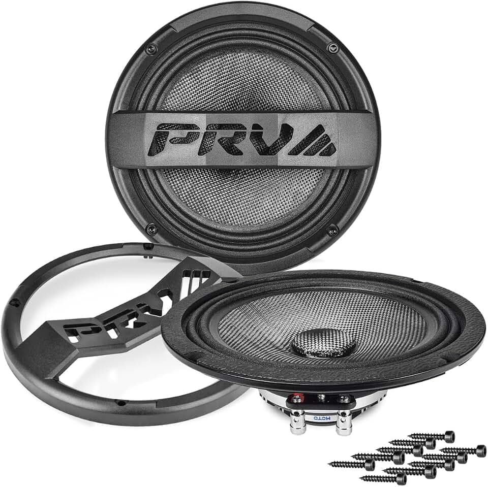 PRV AUDIO Carbon Fiber 8" Midrange Speaker 400 Watts 4 Ohm Neodymium MT8MR400CF-NDY-4 Water Resistant Pro Audio Loudspeaker for Boat UTV 4-Wheeler Motorcycle (2 Speakers)