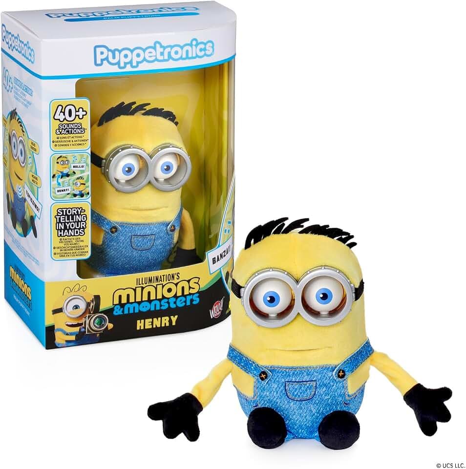 Puppetronic Minions Henry, interaktive Animatron-Puppe, Kopf- und Mundbewegung mit Touch-Sensor, authentischen Klängen und Chatty Tech-Technologie, interaktiver Spaß, Famosa (REN00300)