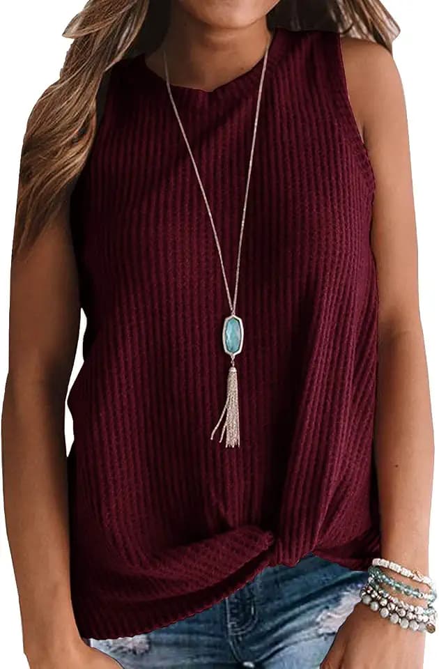 IWOLLENCE Womens Casual Tank Tops with Twist Knot