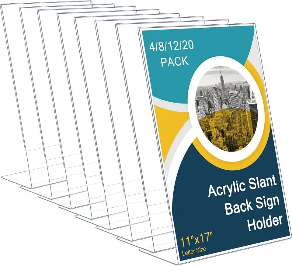 Qilery 8 Pcs Acrylic Sign Holder Clear Display Stand, 11 x 17 Inch