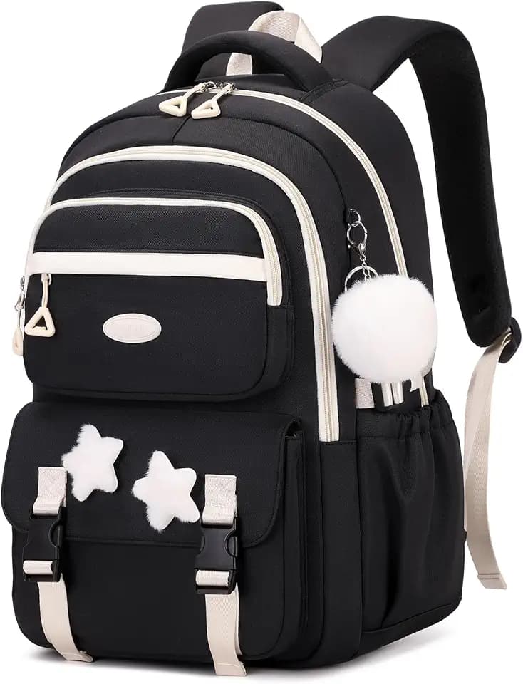 Amythe Schulrucksack Mädchen, Leichter Schulranzen 3.-5. Klasse, Schwarz