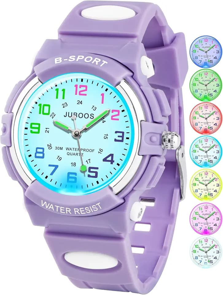 Juboos Kinderuhren Jungen Mädchen Analog Quarz 7 Farben 30M wasserdicht
