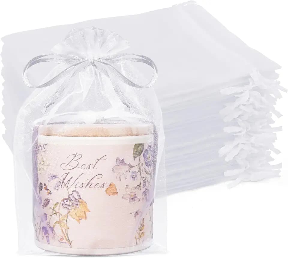 Crweety 100Pcs Large White Organza Bags 6x9, Small Mesh Gift Bag Drawstring