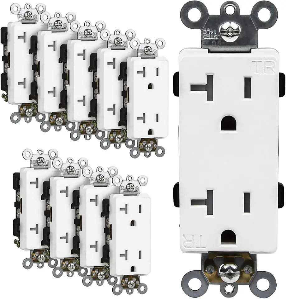 ENERLITES Industrial Grade Decorator Outlet, 20A 125V, Tamper-Resistant Duplex Receptacle, Self-Grounding, 5-20R, 2-Pole, 3-Wire Grounding, UL Listed, 63200-TR, White (10 Pack)