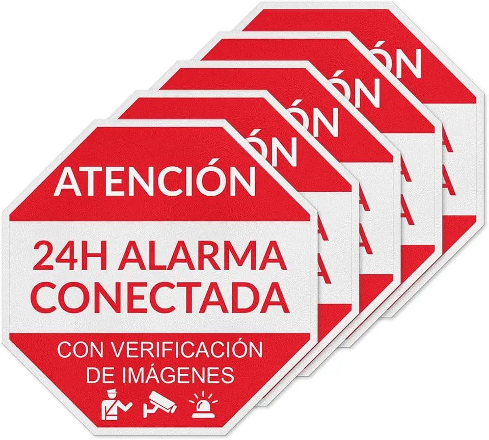Pegatinas Alarma Conectada - Cartel Videovigilancia - Placa Zona Videovigilada Adhesiva Material de Vinilo 15X15CM-5ud