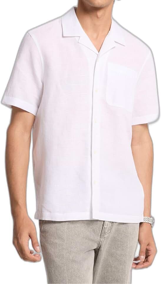 Michael Kors Men's Short Sleeve Linen Camp Shirt