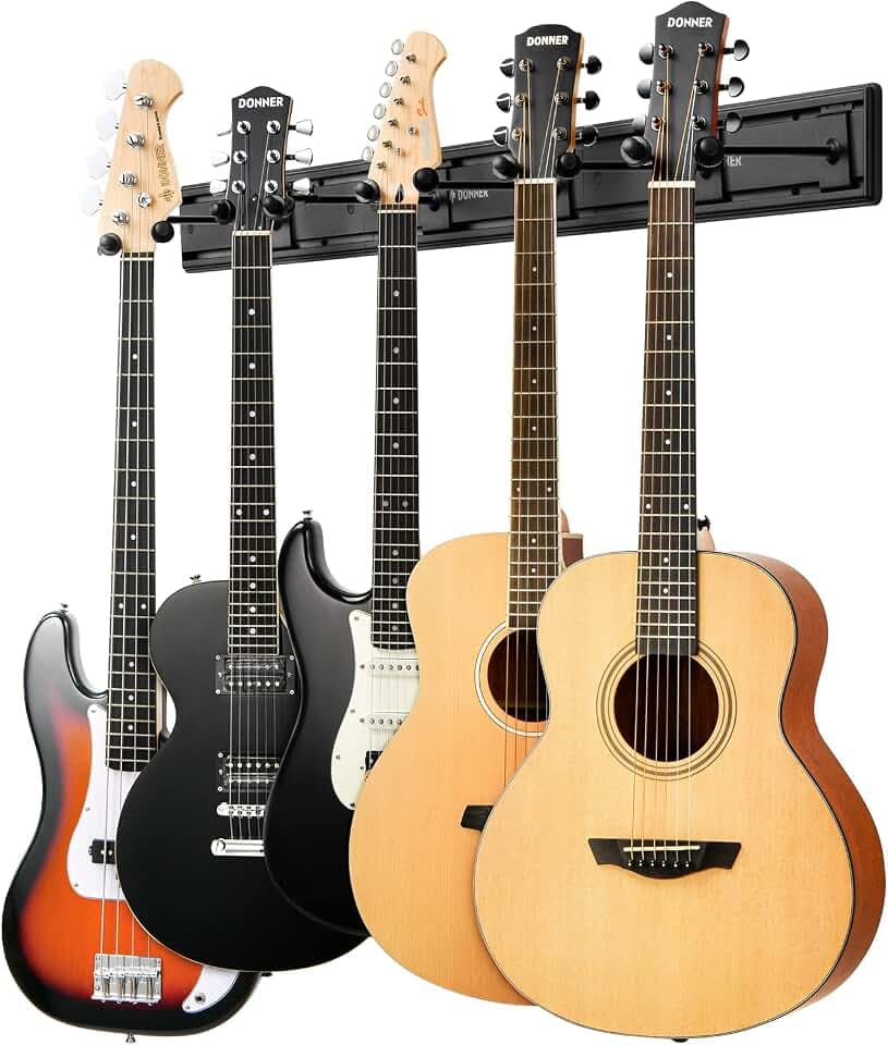 Donner Wandhalterung Gitarrenaufhänger, Basshalter E-Gitarrenständer zum Halten von 5 Gitarren und Bässe, Gitarren Rack