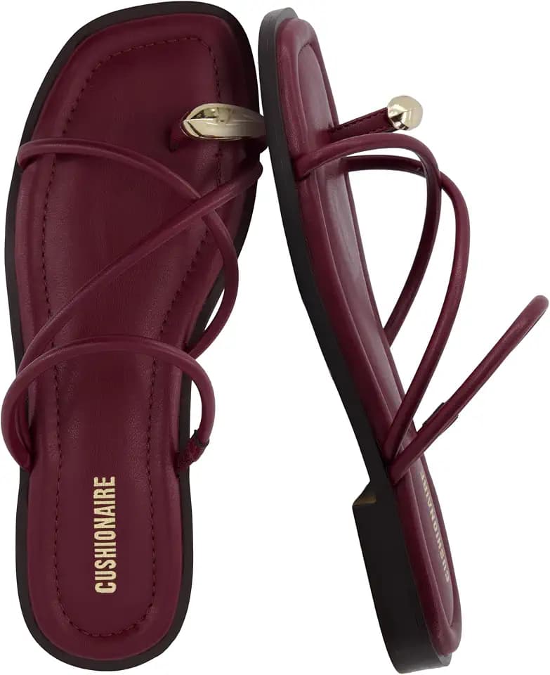 CUSHIONAIRE Venue Women’s Strappy Toe-Loop Slide Sandals with Gold-Tone Accent & Memory Foam Comfort