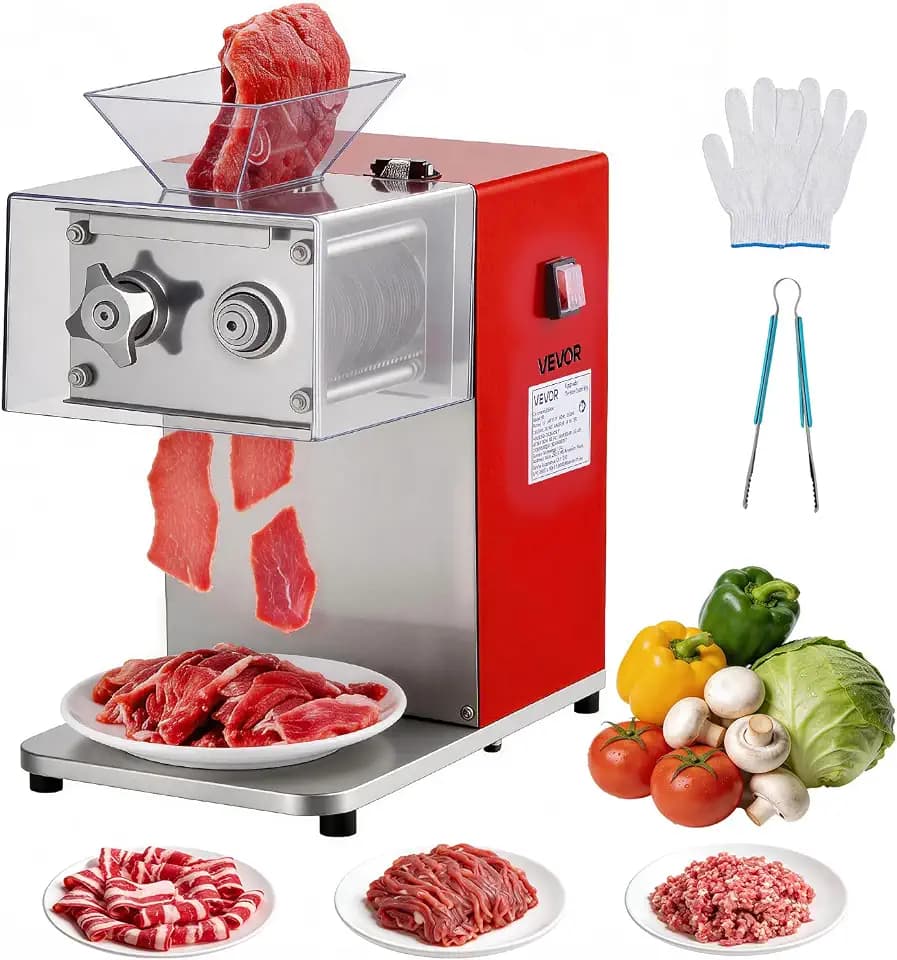 VEVOR Fleischschneidemaschine 850 W, Fleischschneider 3,5 mm Schnittstärke, Ideal zum Zerkleinern von Fleisch ohne Knochen & Weichem Gemüse, Schneidemaschine für Küche, Restaurant & Supermarkt