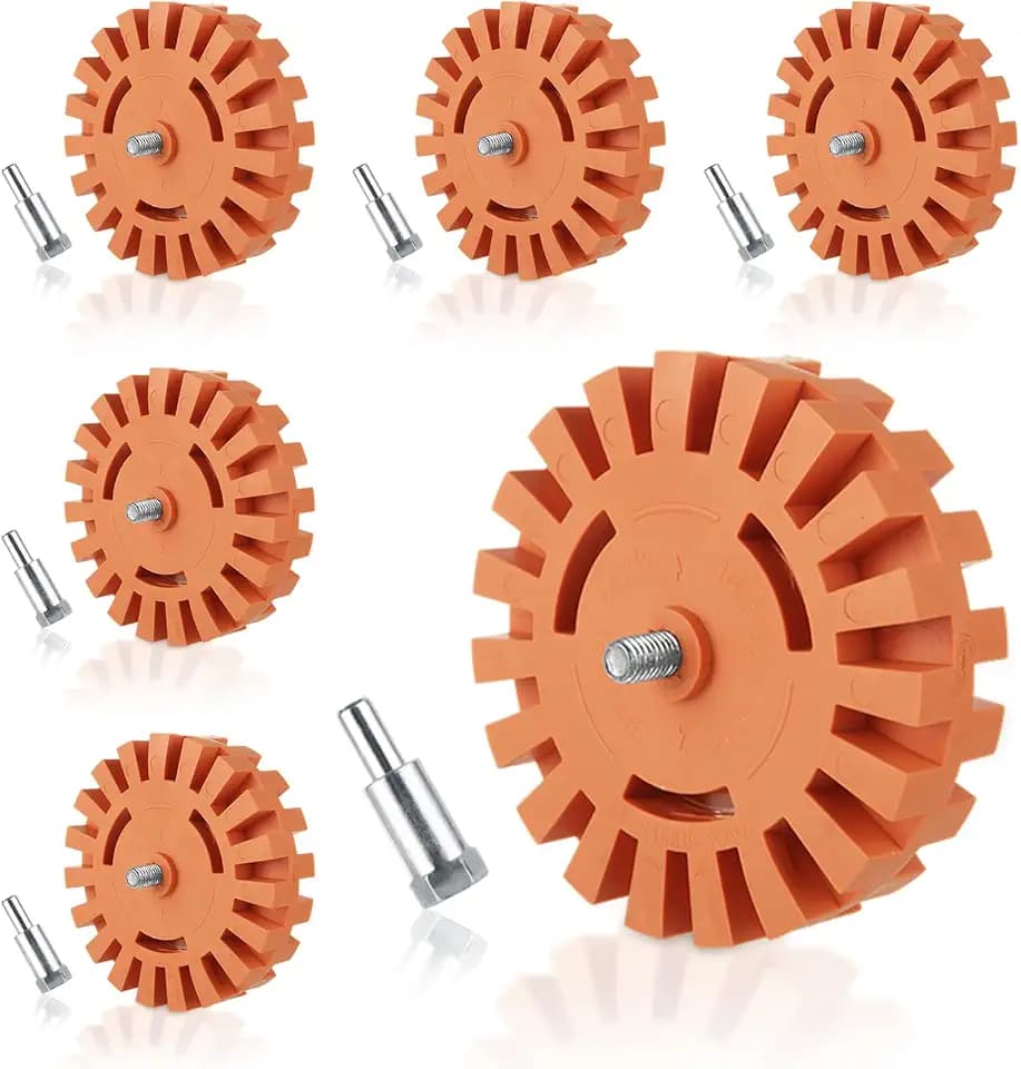 MIVIDE 6PCS 4inch Decal Remover Eraser Wheel, Rubber Power Drill Attachment Car Adhesive, Sticker, Eraser Wheel Tool Set with Drill Adapter for Cars, RV, Boats