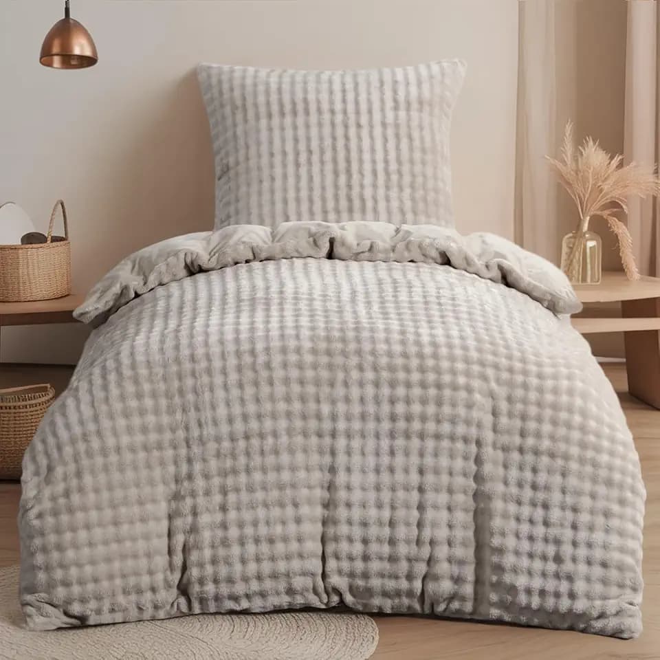 RUIKASI Winter Plüsch Bettwäsche 155 x 220 Flanell 2teilig Beige, Oeko-TEX