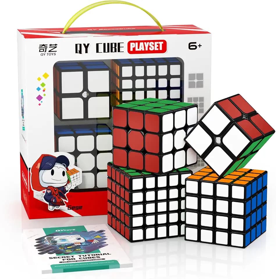 ROXENDA Zauberwürfel Set, Speed Cube Set mit 2x2 3x3 4x4 5x5 Zauberwürfel mit Geschenkbox, Geheimes Tutorial für Speed Cube (Sticker Cube)