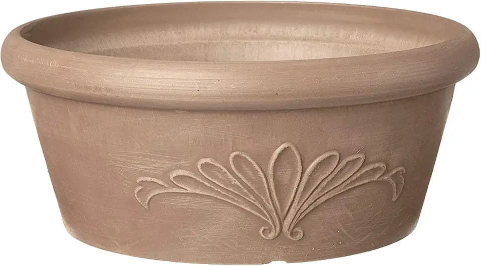 Arcadia PSW Pot Collection 12-inch Large Plastic/Stone/Wood Composite Bulb Pan Planter – No Drainage Hole (Drillable), Shallow Indoor/Outer Pot for Succulents, Bonsai, Fairy Gardens, Herbs, Taupe