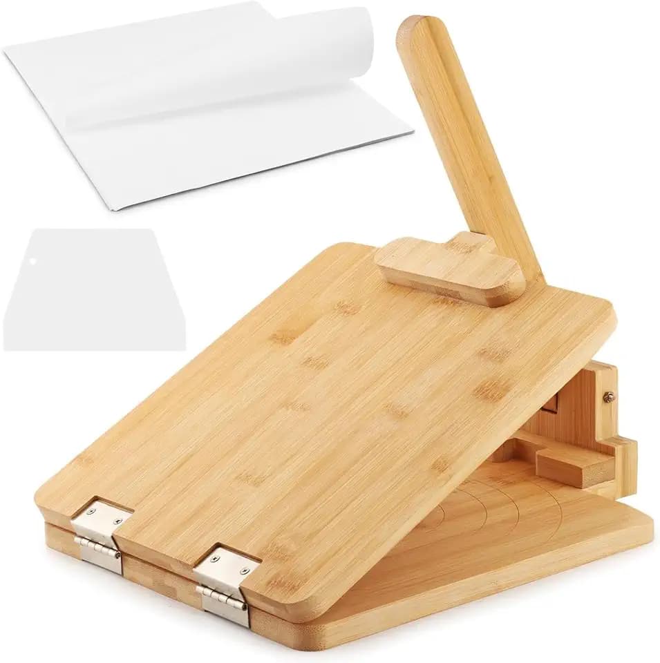 10 Inch Square Bamboo Tortilla Press Set with 60 Pc Parchment Paper, Heavy Duty Tortillera for Mexican Tacos, Roti, Burrito & Patacones