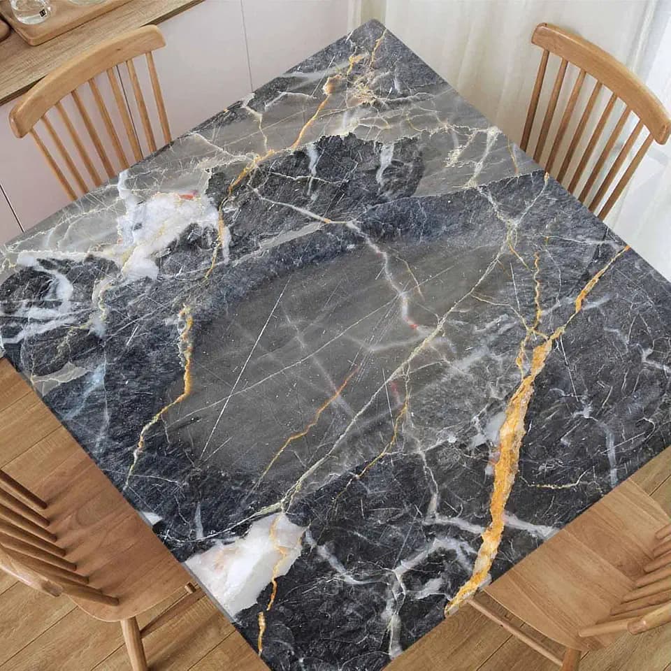 Square Tablecloth Marble Fitted Table Cover