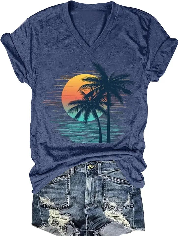 Women's T-Shirts V-Neck Dragonfly Tee Cute Summer Graphic Shirts Vintage Boho Flowers Short Sleeve T Shirt