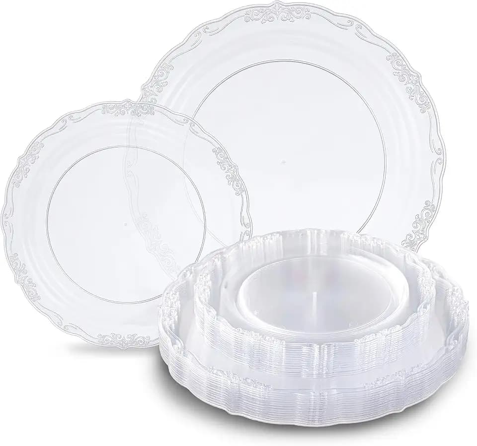 Tinybee 60PCS Clear Plastic Plates - Heavy Duty Clear Disposable Plates