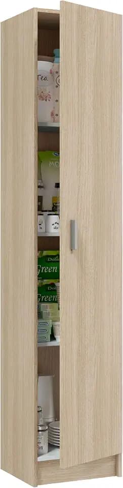 Mehrzweck-Kleiderschrank mit einer Flügeltür mit drei höhenverstellbaren Einlegeböden, Eichenfarbe, 37 x 37 x H180 cm