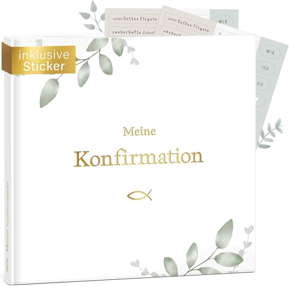 mintkind® Gästebuch Konfirmation Greenery - Konfirmationsbuch mit floralem Design, 60 Seiten zum Selbstgestalten, Hardcover - Geschenk zur Konfirmation, passend zu Einladungskarten & Deko