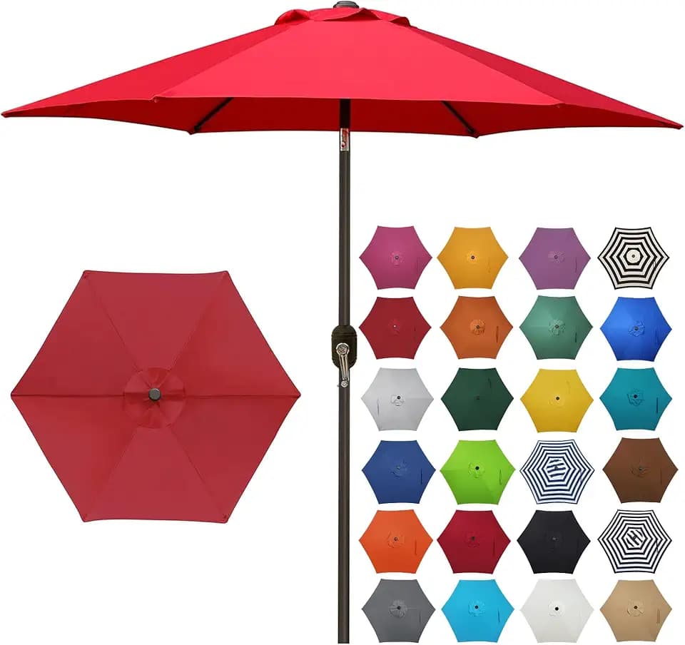 Blissun 7.5 ft Patio Umbrella, Yard Umbrella, Outdoor Market Umbrella with Push Button Tilt Crank (Red)