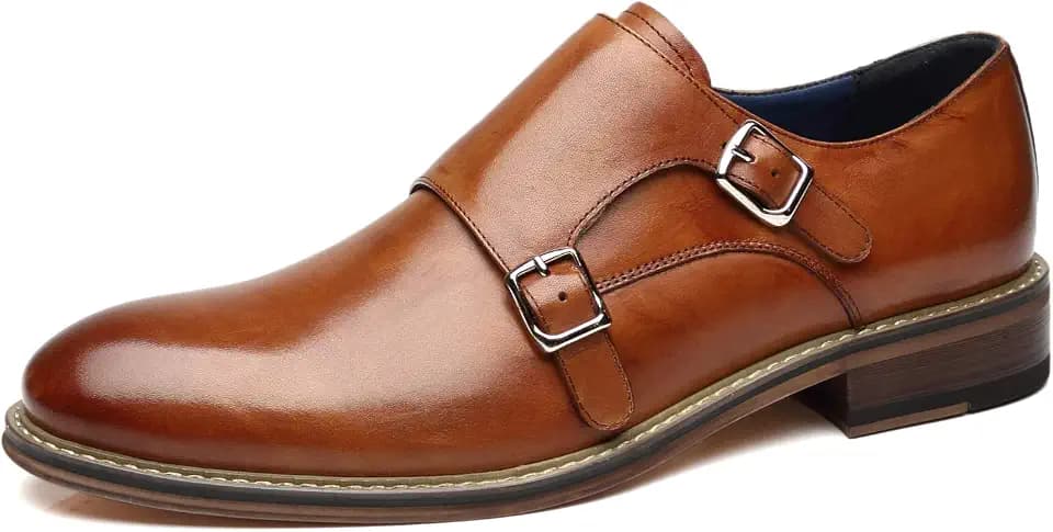La Milano Mens Double Monk Strap Slip on Loafer Cap Toe Leather Oxford Formal Business Casual Comfortable Dress Shoes for Men