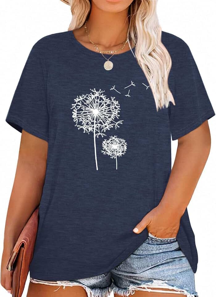 HDLTE Plus Size Womens Country Shirts Funny Western Graphic Tees Short Sleeve Flower Tops Blouses Casual Summer T-Shirt