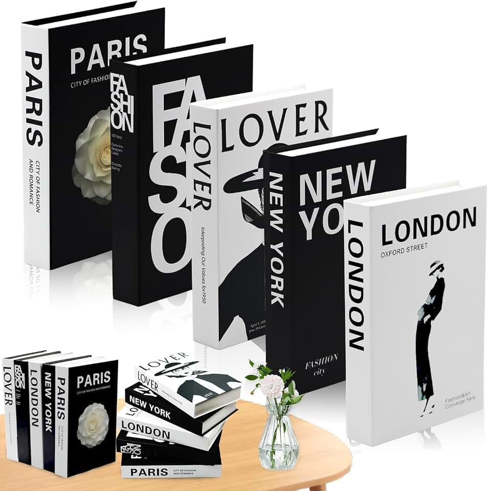 Deko Bücher für Heimdekor 5 Stk Fake Books Dekorative Bücher Dekobücher Faltbare Kartonschachtel nurGefälschte Bücher Display für Home Couchtisch Regale Dekobücher für Büro (5 Stück Set Deko A)