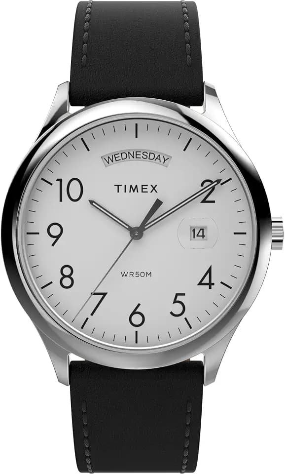 Timex Men's Modern Easy Reader 40mm Watch - Black Strap White Dial Silver-Tone Case