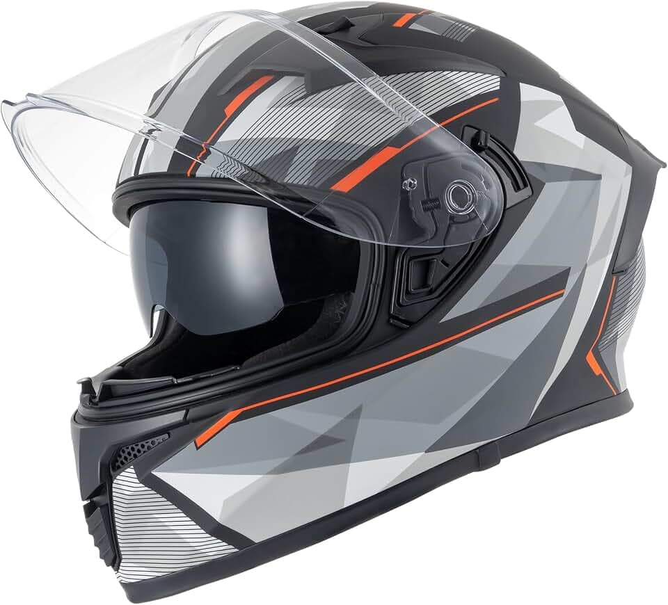 CUTEY Full Face Motorcycle Helmet Lightweight Dual Visor DOT Approved