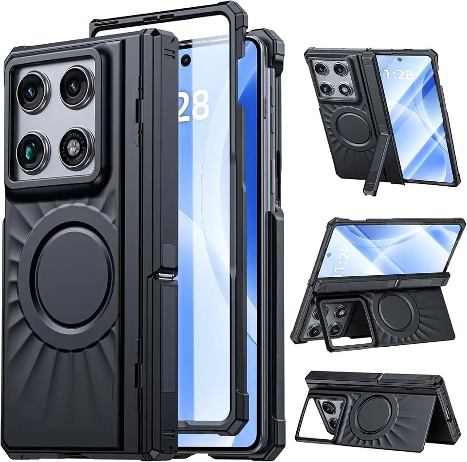 CENMASO Magnetic for Motorola Razr Fold 2026 Case with Stand, Fit for Magsafe, Hinge Protection, Screen Protector, Built-in Dual Hidden Kickstand, Slim Shockproof Case for Moto Razr Fold-Black
