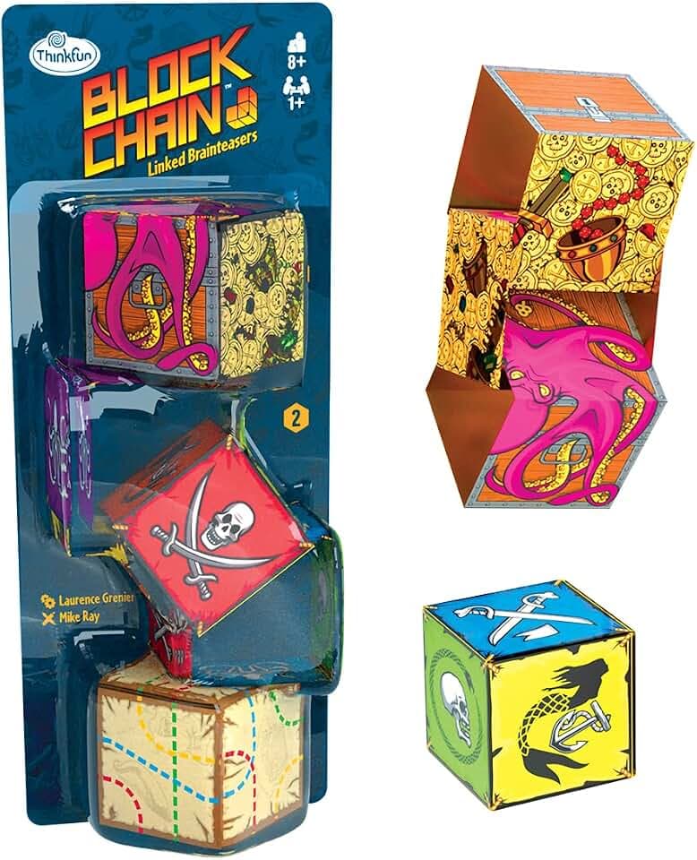 ThinkFun - 76424 - Block Chain: Piraten - Die neuen Brainteaser von ThinkFun für Mädchen und Jungen ab 8 Jahren. Gehirntraining mit Würfelketten, perfekt zum Mitnehmen und verschenken.