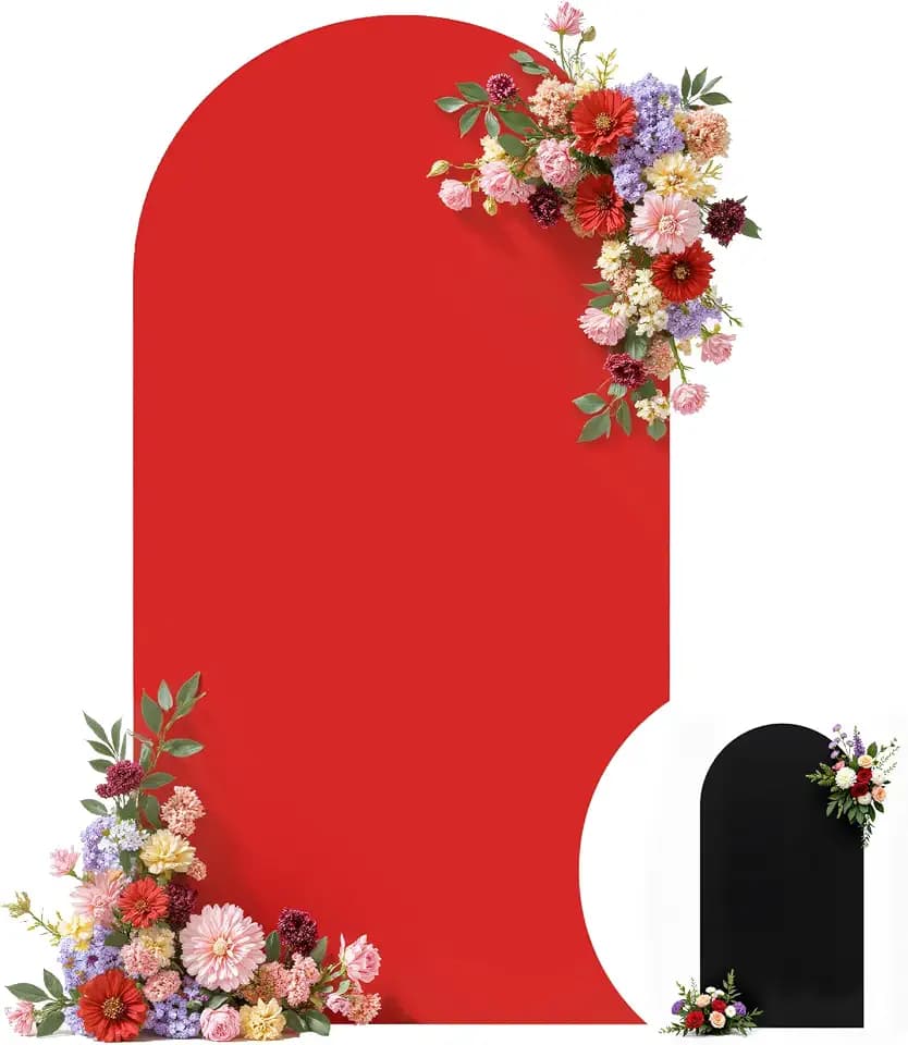 Wedding Arch Backdrop Cover, 6.6FT Black Red Arch Cover Stretchy Backdrops, Double-Sided Arch Stand Covers for Wedding Ceremony, Baby Shower, Birthday Party Decoration