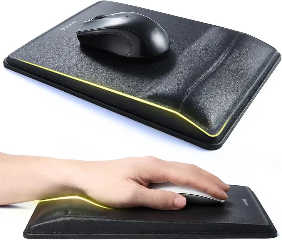 univo colors Pain Relief & Wrist Support Mouse Pad,Ergonomic Design with Contouring Memory Foam,High-Precision PU Surface,Non-Slip Base for Office/Gaming(Black)