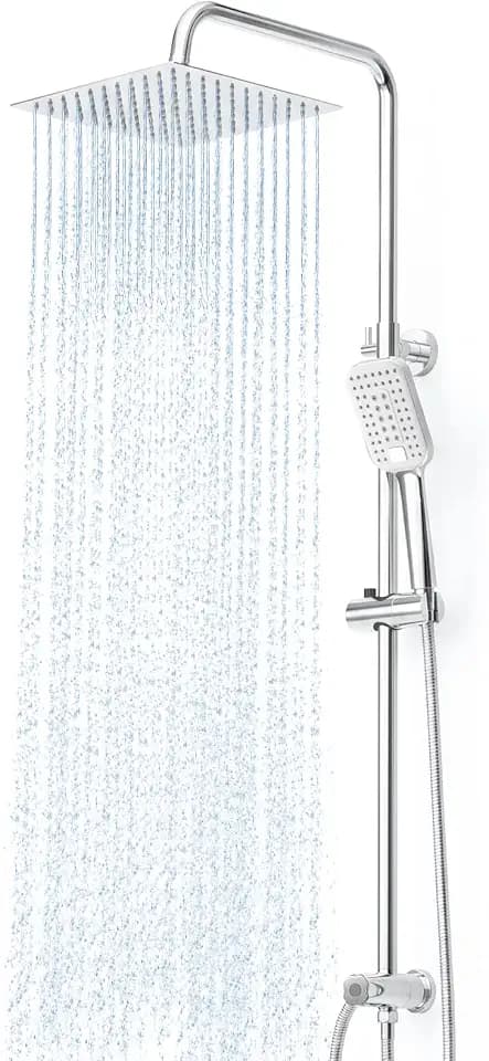 OFFO Regendusche ohne Armatur Chrom, Höhenverstellbar und 1,6m Twist-Free Duschschlauch, Duschsystem für Dusche mit deutscher Bedienungsanleitung​, 20x20cm eckig Edelstahl Duschset