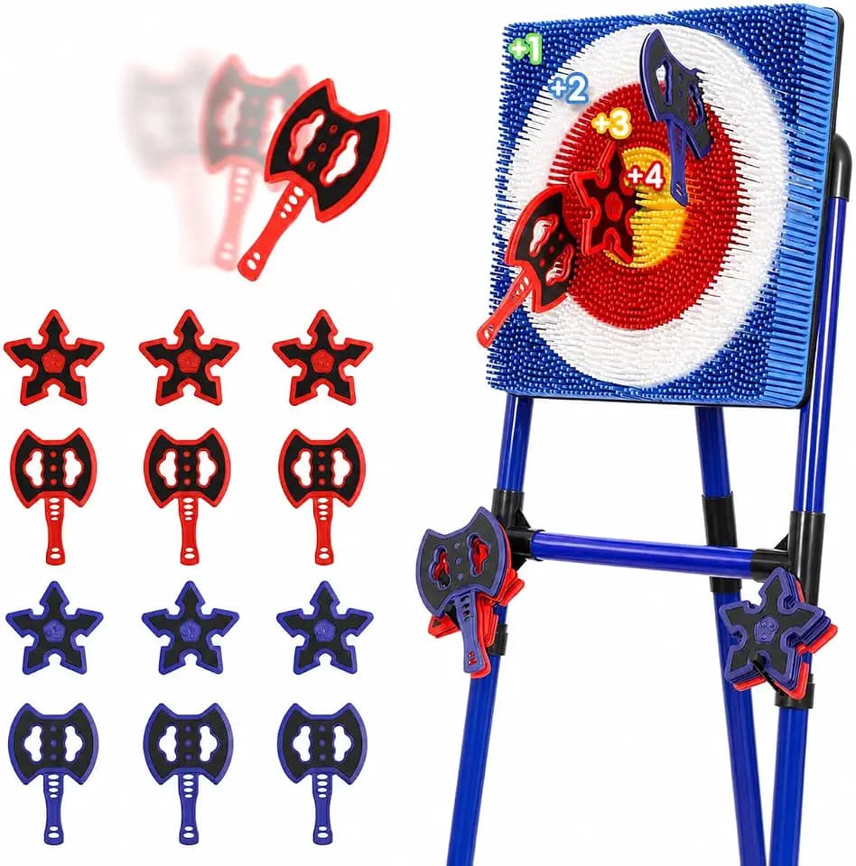 Axe Throwing Game for Backyard, Bristle Target Set with 6 Axes & 6 Darts, Portable Plastic Axe Throwing Game Indoor Outdoor Game for Adults & Kids, Carnival Yard Games